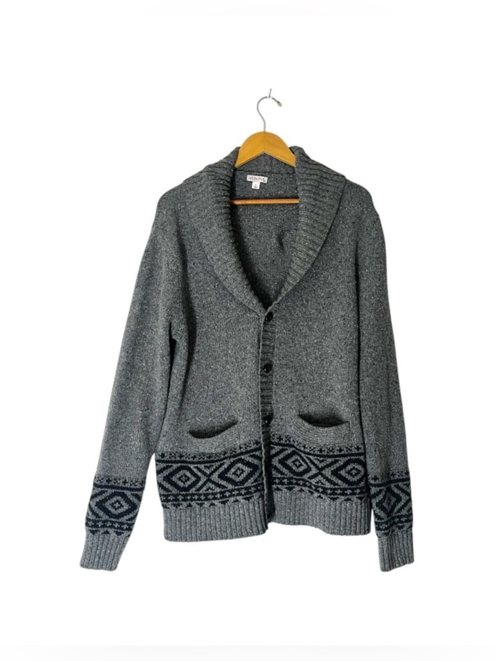Merona Men’s Sweater Button Down Grey/Black Long Sleeves Cardigan Size L